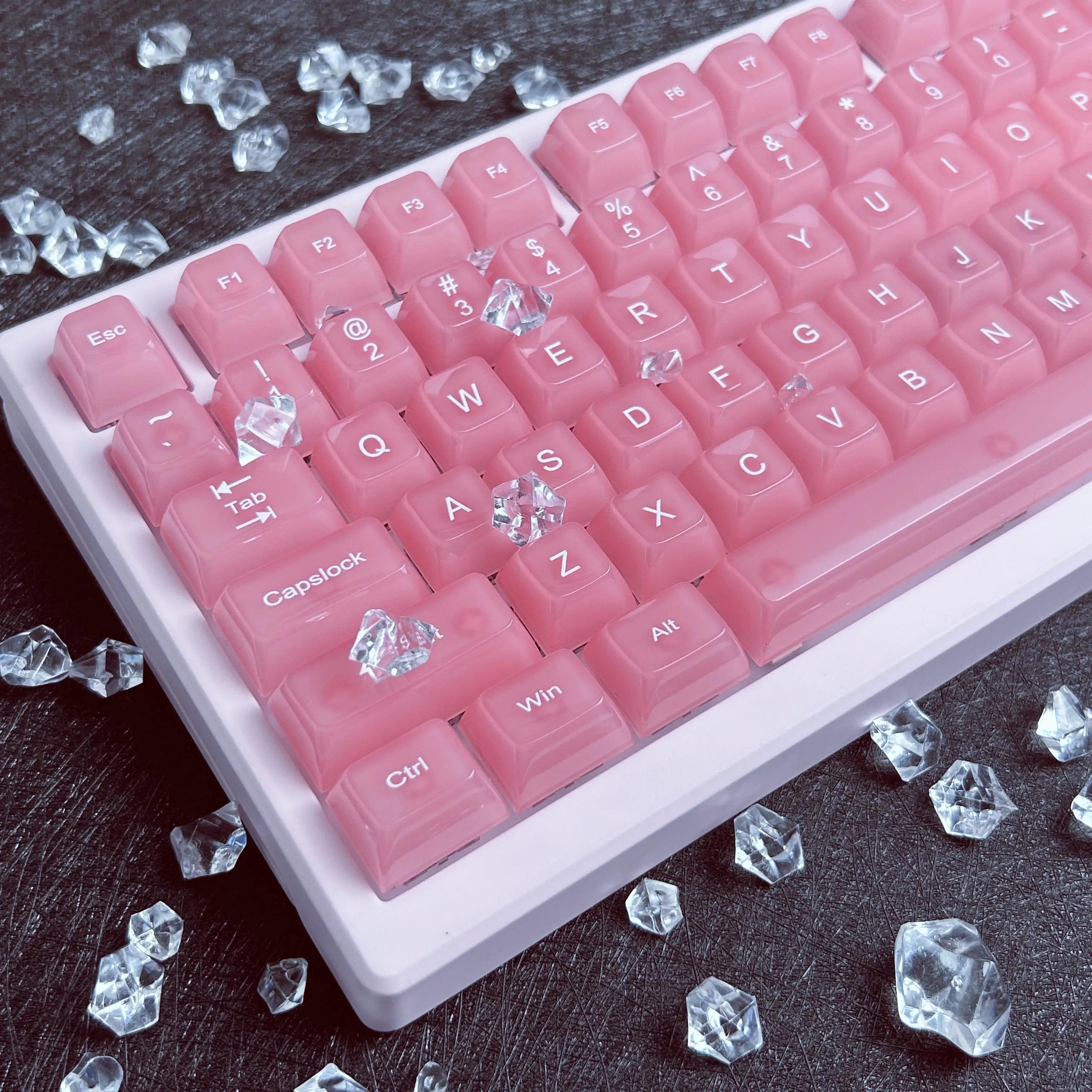 Ice Pink Jade Keycap Set 115Keys MDA Profile PC Material Fog Transparent Jelly Keycaps for DIY Mechanical Keyboard Girls Gifts