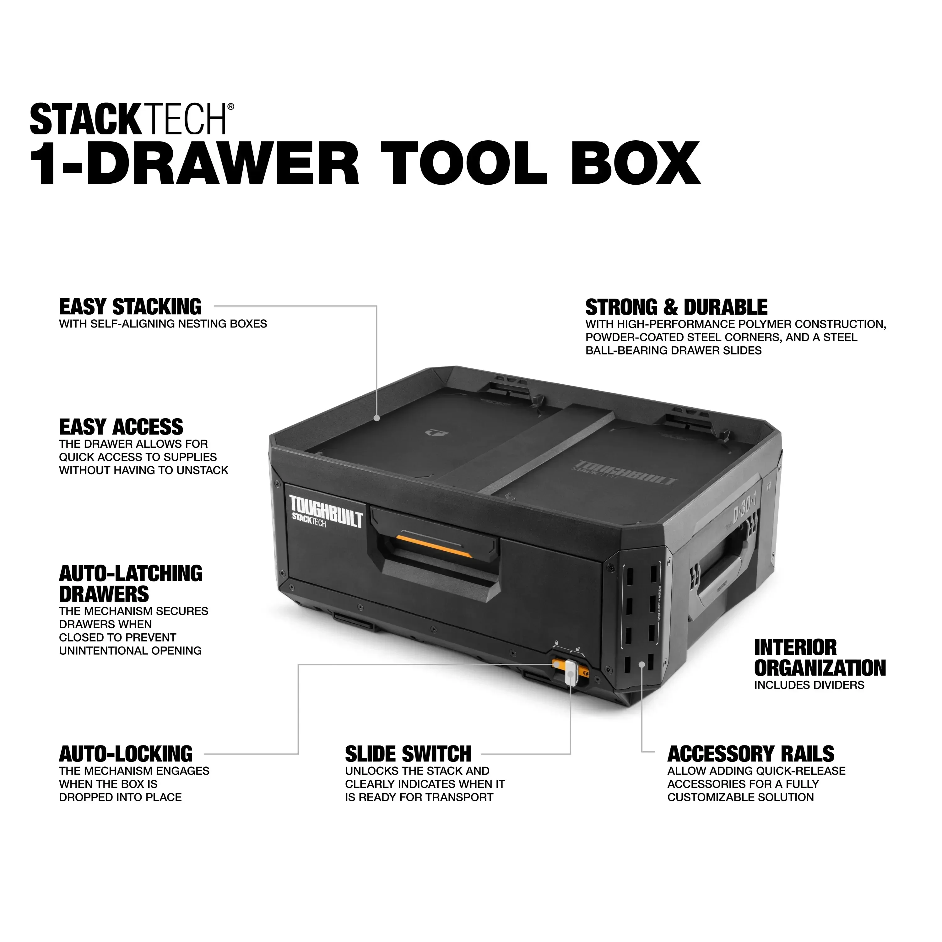 TOUGHBUILT TB-B1-D-30-1 STACKTECH صندوق أدوات قابل للسحب التراص مزيج أجزاء الأجهزة مقصورة المنظم أداة الملحقات
