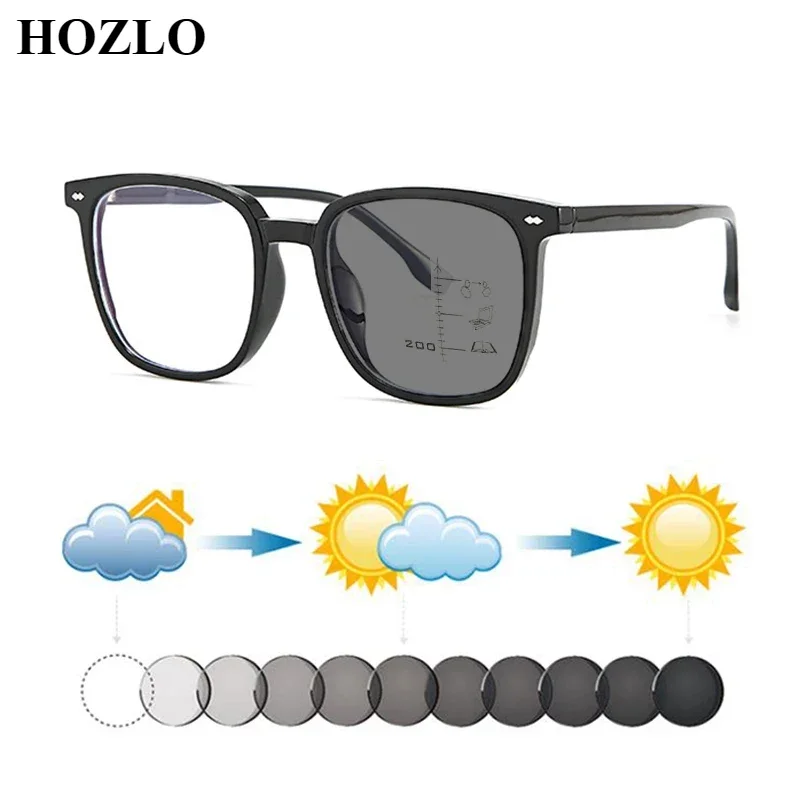 

Women TR90 Retro Rivets Square Progressive Photochromic Reading Sunglasses Men Presbyopia Hyperopia Spectacles Look Near Far New