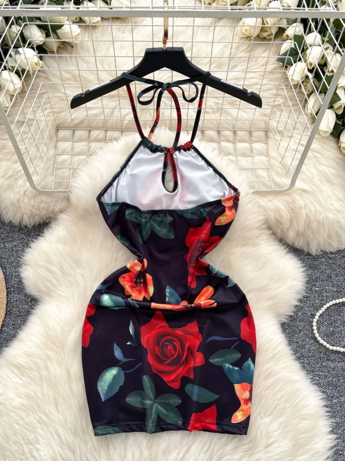 Foamlina Pure Desire Spice Girl-vestido con tirantes y estampado de flores grandes para mujer, vestidos cortos sexys con cintura ajustada y espalda descubierta para otoño