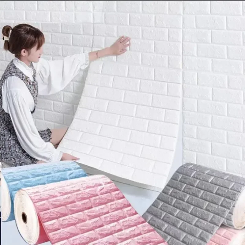 70cm*1/5/10m 3D Self-Adhesive Wallpaper Continuous Waterproof Brick Wall Stickers Living Room Bedroom Children's Room Home Decor