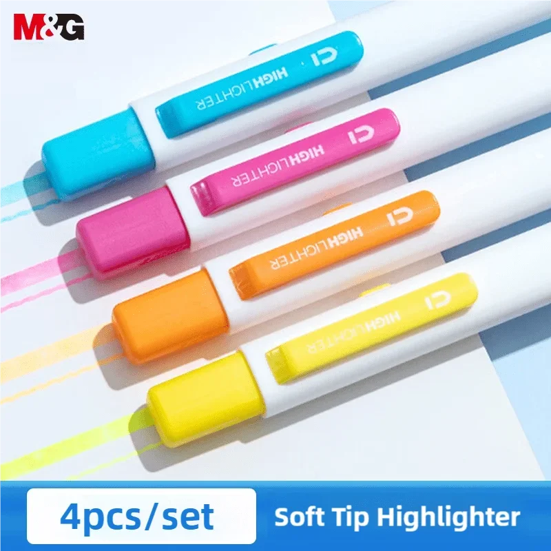 M&G 4pcs Markers Three Style Marker Pens Large Capacity Marker Highlight Note Mark for Students School Stationery