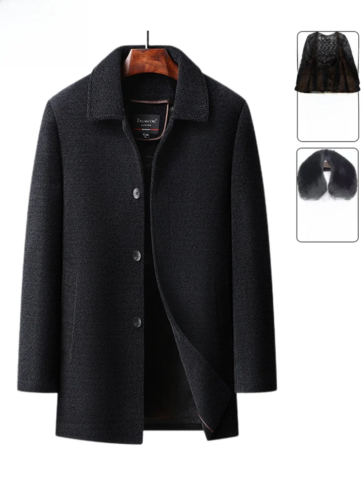 

TUCANO Woodpeer Men's Winter Coat Detachable Inner Vest Mid-Length Woolen Jaet for Middle-Aged And ly Autumn Winter ...