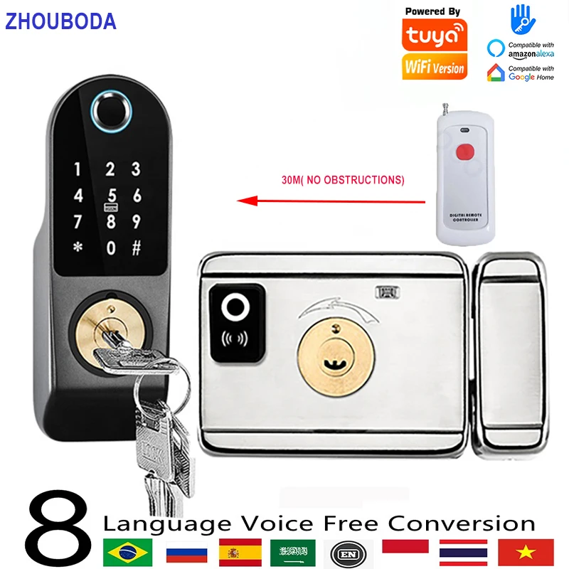 Fingerprint Lock Tuya Wifi Remote Contro Biometric Digital Smart Door Lock Bluetooth TTLock APP Passcode Card Electronic Lock