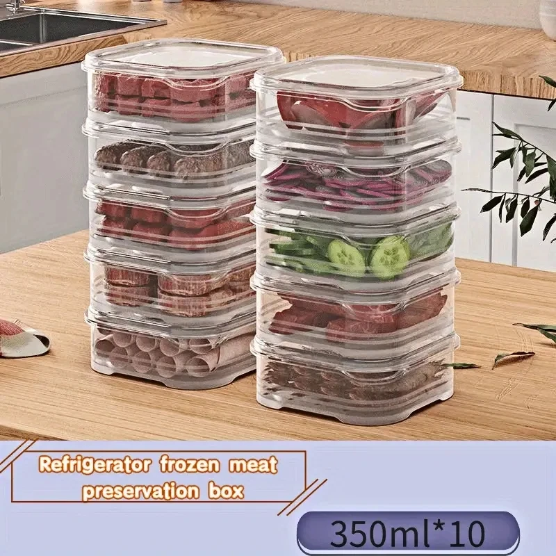 10pc Frozen Meat Preservation Box Refrigerator Food Retain Freshness Transparent Storage Jar Kitchen Vegetable Storage Organizer