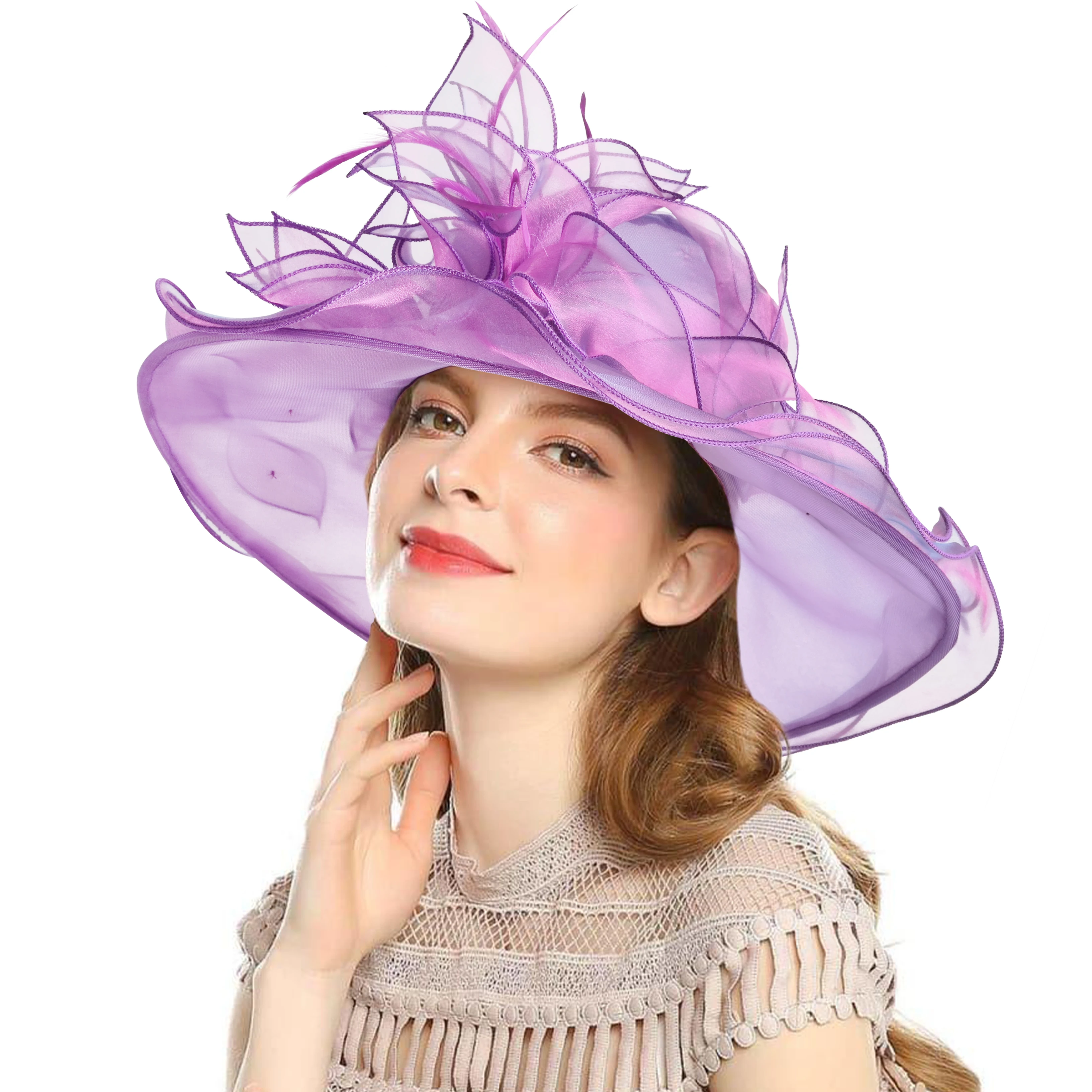 2024 Kentucky Derby Hats Organza Hat Summer Beach Sun Hat for Women Church Hats Ladies Elegant Pink Hats S10-3700