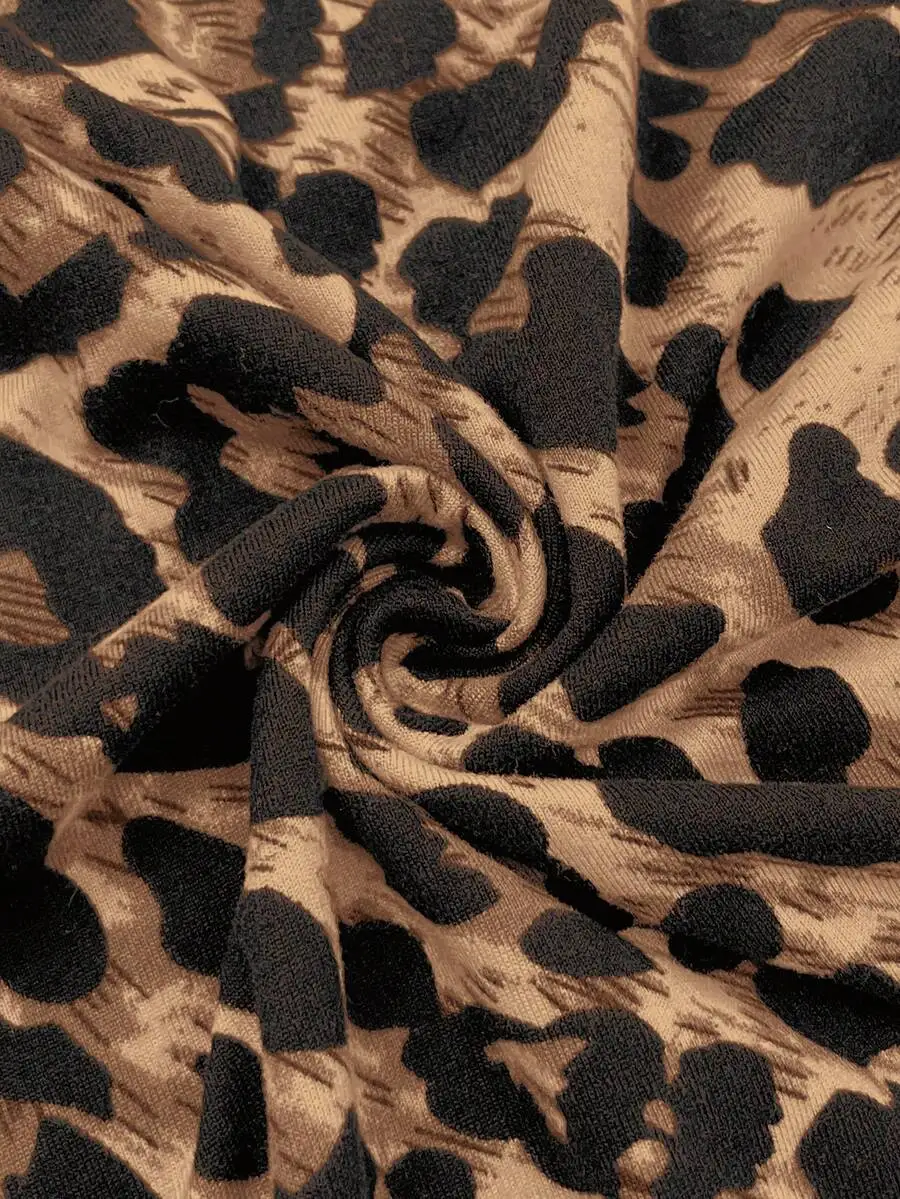 

Womens Casual Leopard Print Draped Neck Backless Spaghetti Strap Dress