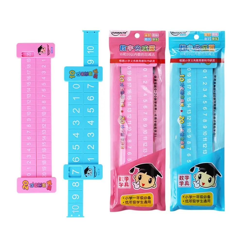 Righello di decomposizione matematica in plastica entro 20 Righello di sottrazione rosa/blu Righello di addizione per dimostrazione didattica portatile