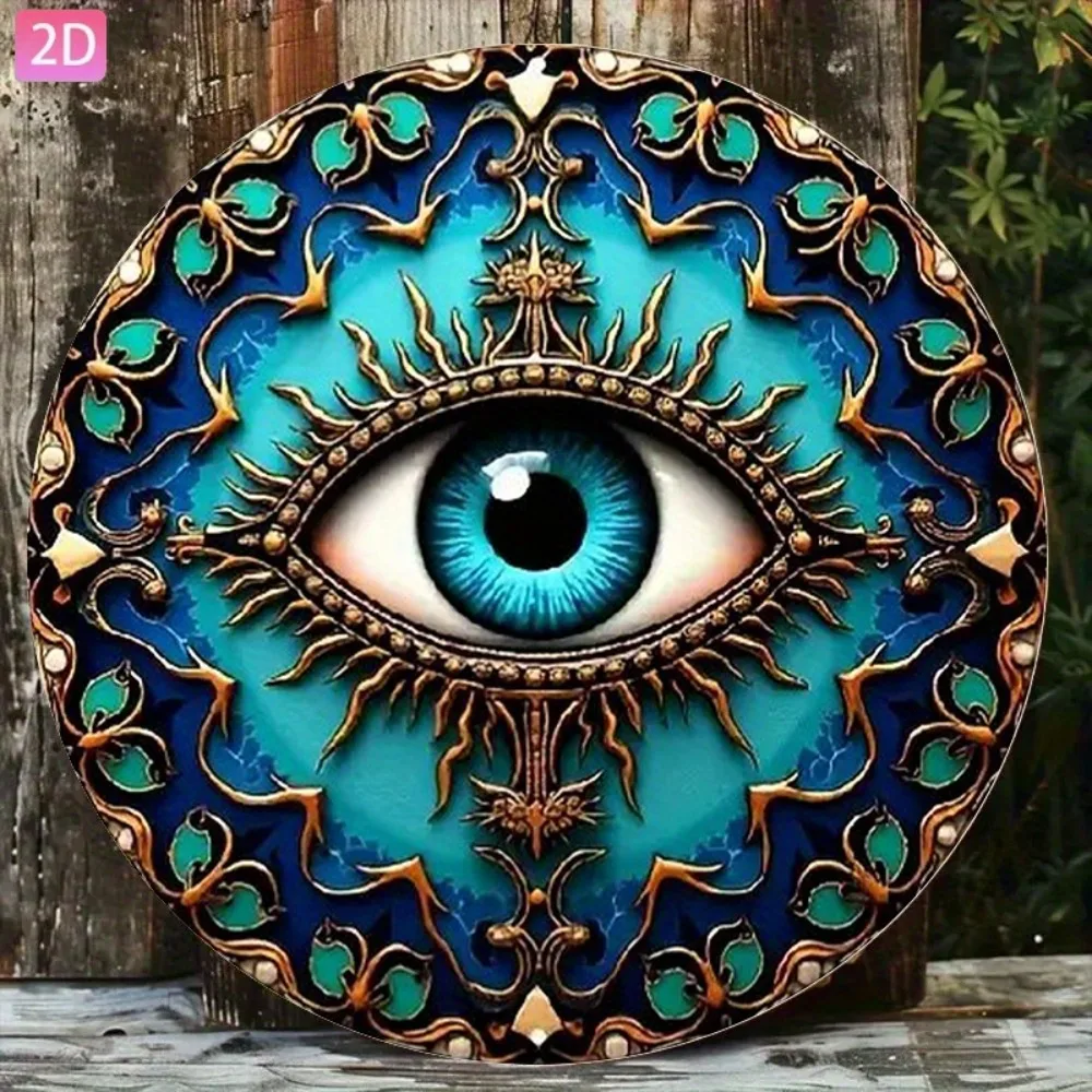 CIFBUY Retro Greek Evil Eye Aluminum Wall Art Waterproof Wear Resistant Round Metal Sign for Garden Kitchen Bar Bedroom Outdoor
