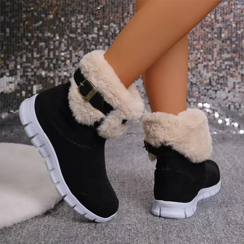 Fur Women Flats Snow Ankle Boots Designer Suede Cotton Shoes Woman 2025 Trend Winter Warm Sport Casual Short Plush Boots Mujer