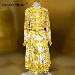 MARYYIMEI Spring Summer Women's Suit Turn-Down Collar Single-Breasted Tops+Cotton Half skirt Classic Baroque Print 2-Piece Set