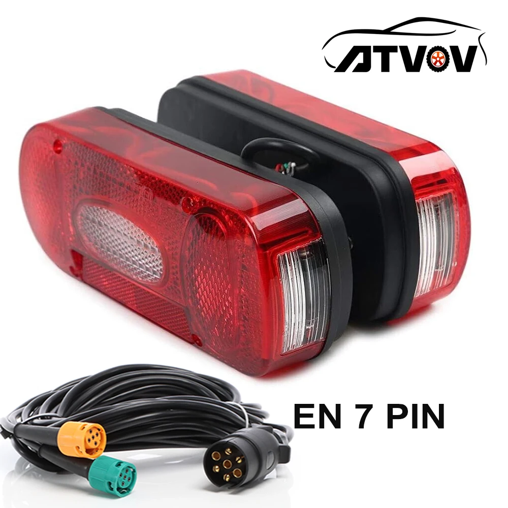 ATVOV 1 Set 12V 7 Pin Plug 5.5m Wiring Harness Tail Light Rear Stop Brake Signal Lamp Number Plate Reflector Car Truck Trailer
