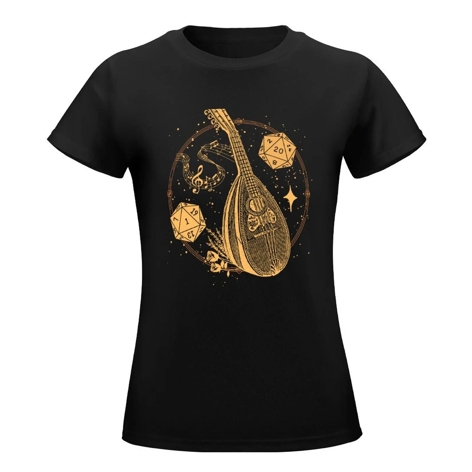 DND BARD: Music instrument, D20 dice and tarot card version. T-Shirt summer clothes plain t-shirt dress for Women sexy