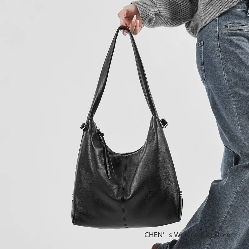 

Trendy Casual Ladies Large Cowhide Shopper Bag Genuine Leather Crossbody Tote Handbags Female Commuter Shoulder Bag for Women