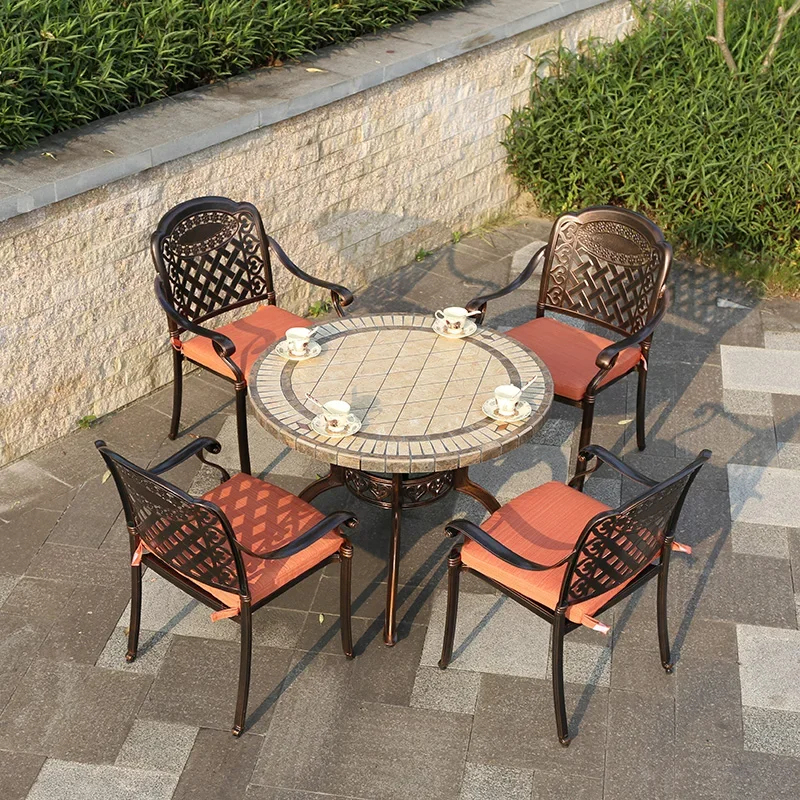 Luxury Garden Decoration Round Table High Quality Thick Armrest Outdoor Table And Chair Cast Aluminum Frame Grace Furniture Set