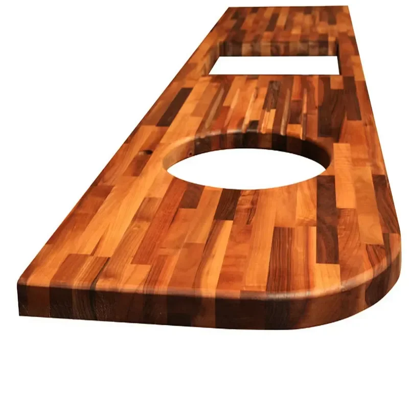 for  Custom Solid Wood Finger Joint Walnut Bathroom Vanity Top Kitchen Butcher Block Countertop With Sink