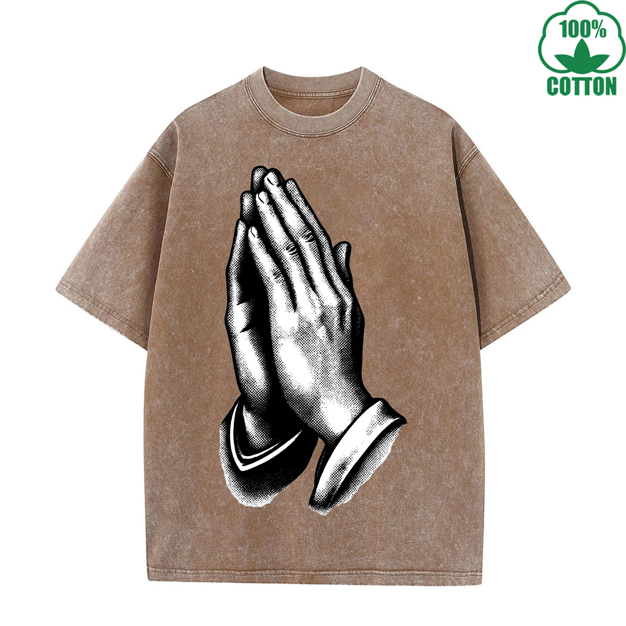 الصلاة مطبوعة متعدد الألوان غسلها تي شيرت 230 جرام الرجال فضفاض عصري عصري القطن قصير الأكمام أعلى التخليص بيع #5