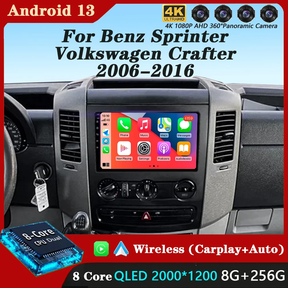 

Android13 QLED для VW Crafter для Mercedes Benz Sprinter 2006-2016 Автомобильный радиоприемник Android CarPlay WIFI GPS-навигация без 2din плеер