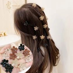 6PCS Roselife Korean Acrylic Mini Flower Claw Hair Clip Braiding Tool for Women Girls Kids Small Colorful Hairpin