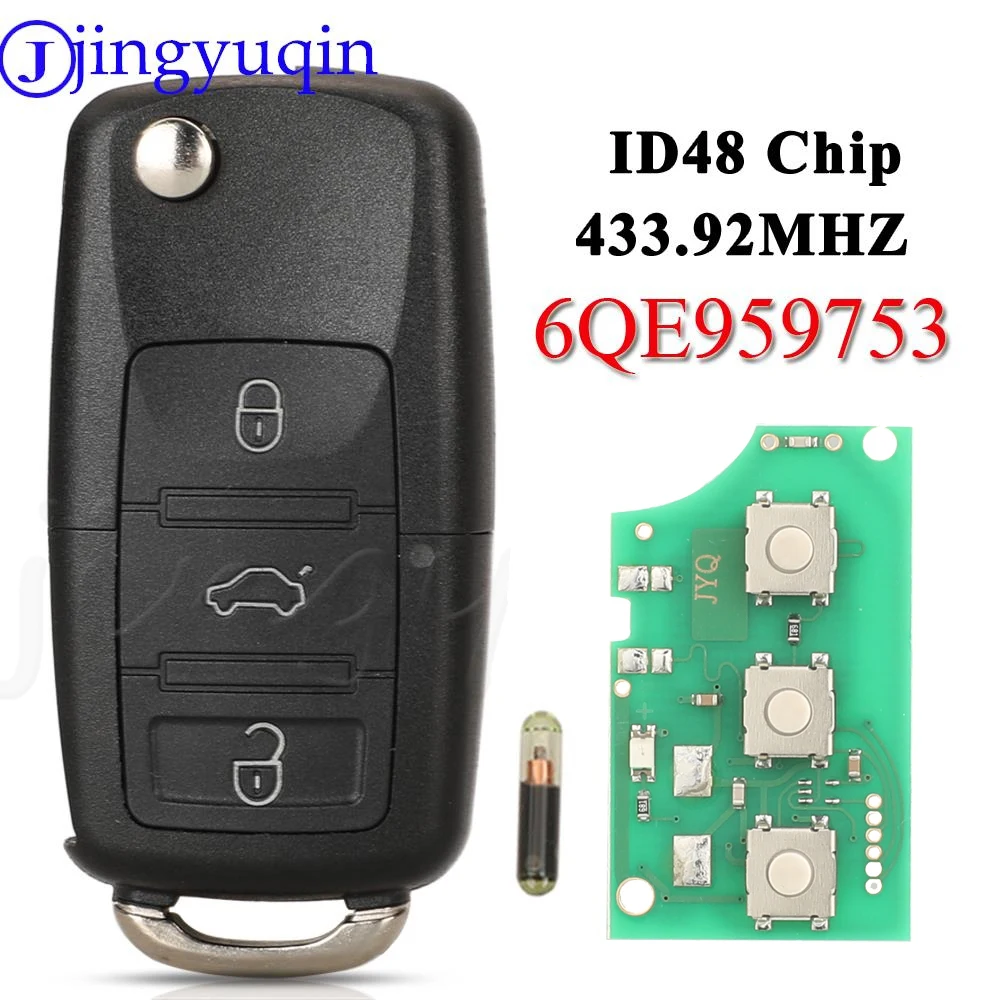 

jingyuqin 3 Button Fccid：6QE959753 Flip Remote Car Key Fob 434MHz ID48 Chip For Volkswagen VW Fox Gol Sharan Saveiro2009-2012