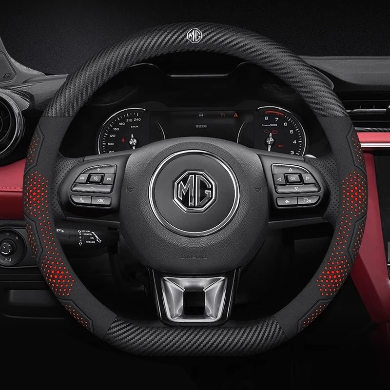 For MG ZS E-HS EV MG3 MG5 MG6 Trophy MG7 EZS 3SW Cyberster Carbon fiber Leather Anti-slip Car Steering Wheel Cover Accessories