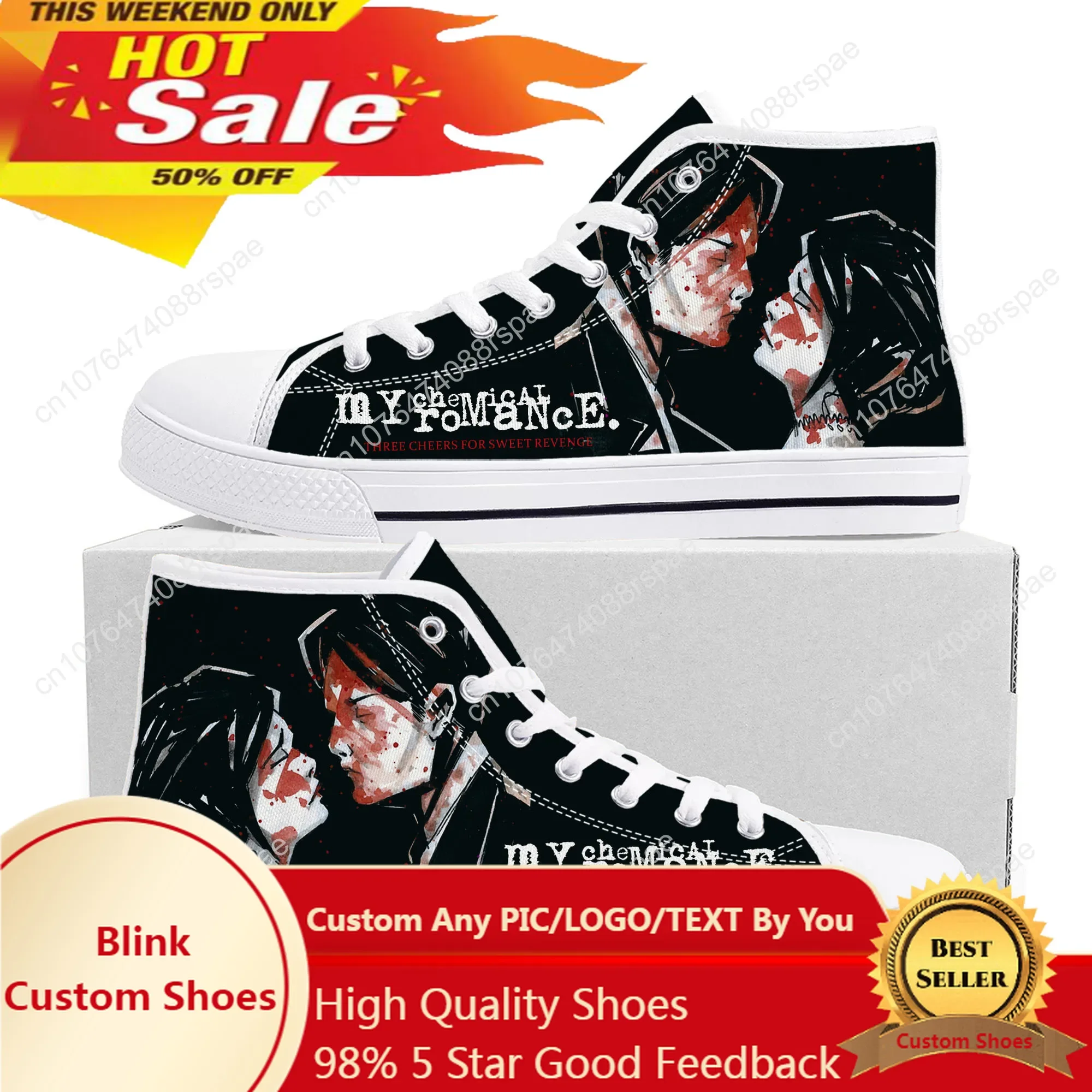 My Chemical Romance Rock Band High Top High Quality Sneakers Mens Womens Teenager Canvas Sneaker Casual Couple Shoes Custom Shoe