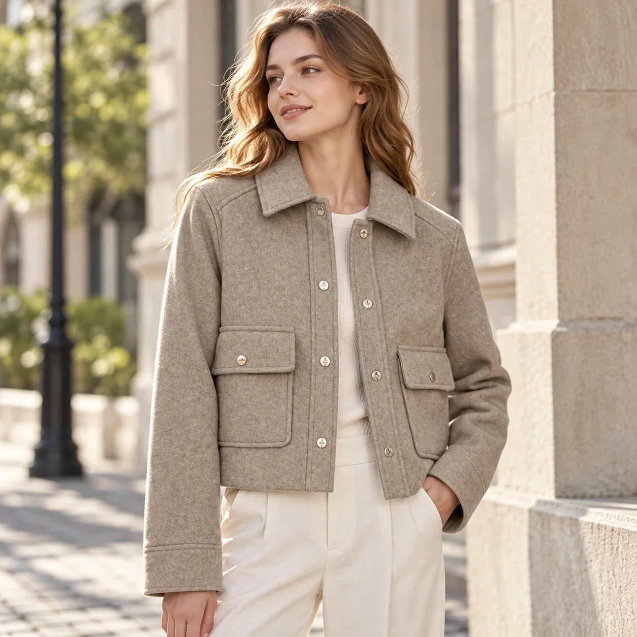 Pocket Single Coat Regular Fit Edgy Streetwear with Single Breasted Multi Button Commuter Style Cropped Spring Women Jacket