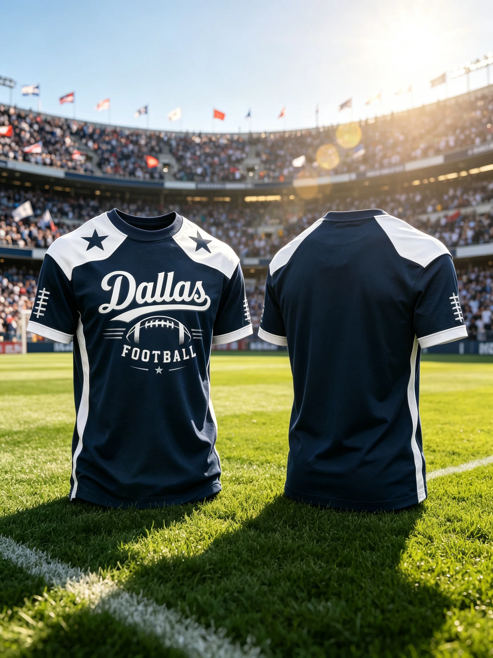 Men Dallas Football Jersey Spliced Star Print Short Sleeve T‑Shirt Casual Sports American Football Fan Tee Tops ﻿