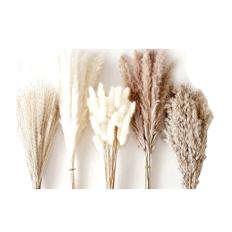 

120PCS Home Decor Dried Flowers Dried Cattail Bouquet -Pampas Grass Contains Bunny White Pampas Brown Pampas Decor