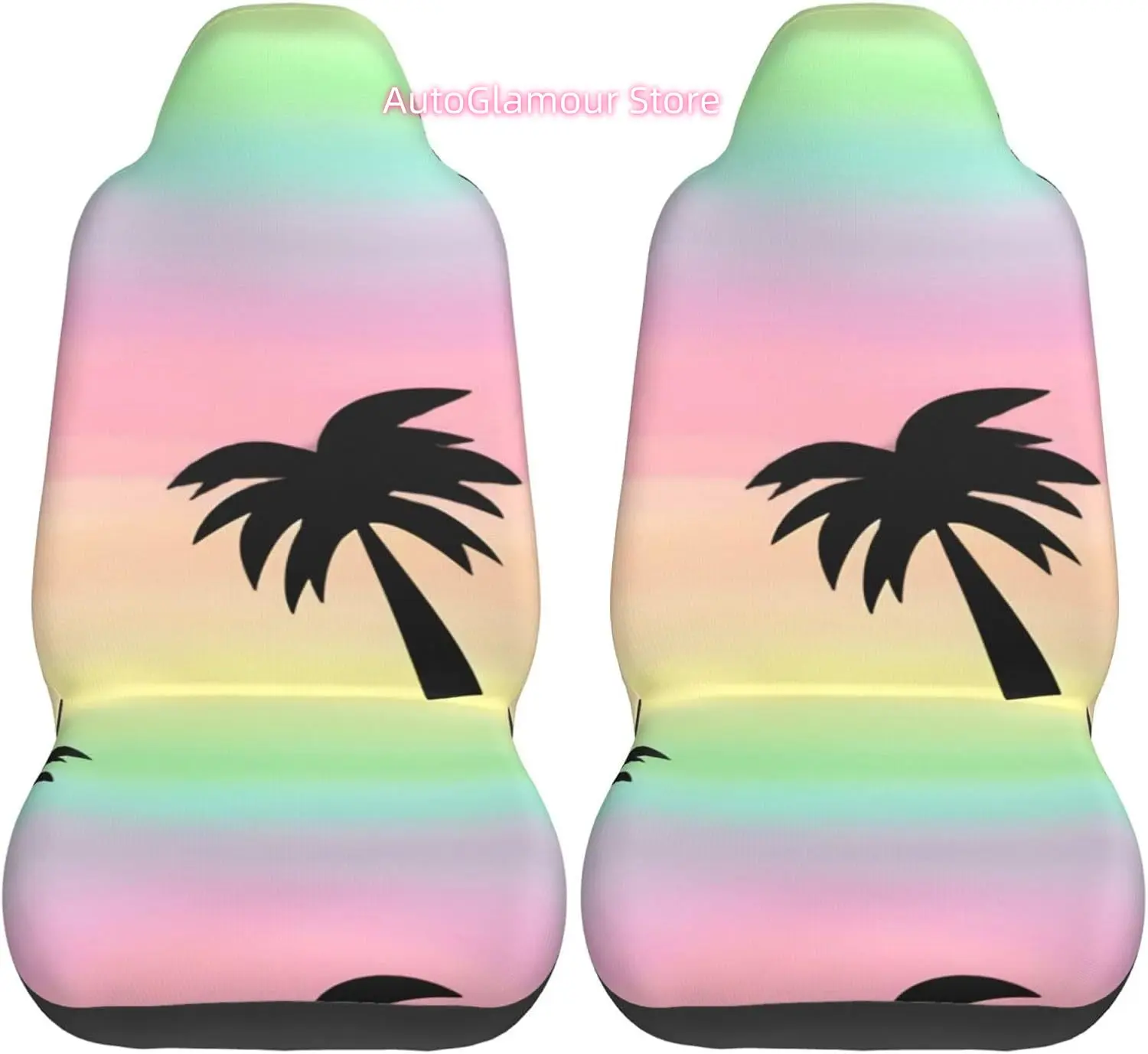 Colorful Rainbow Palm Tree Fashionable and Durable Car Seat Covers in Two Sets, Protecting The Car Seats