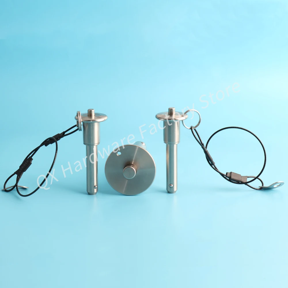 QX110  All Stainless Steel Push Handle Button Type Safety Positioning Ball Lock Pin Marine Quick Release Pin With Fastening Rope