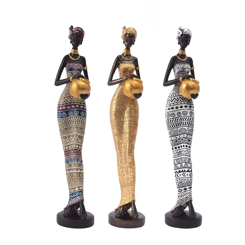 

African Statues Home Office Indoor Decoration Desktop Art Modern Handmade Resin Statue Creative Vintage Woman Sculpture