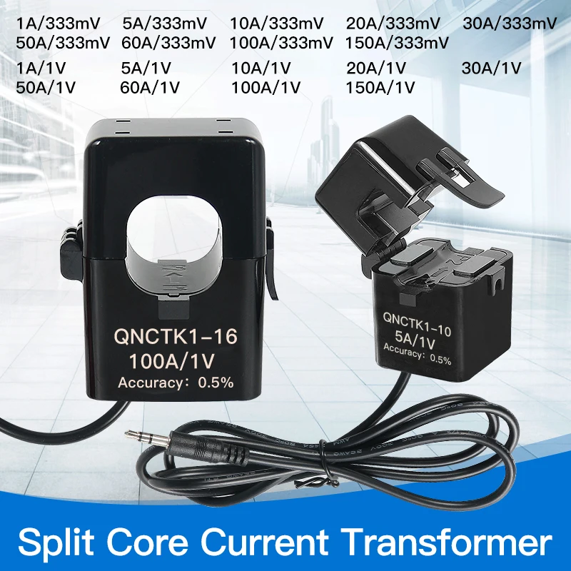 Split Core Current Transformer CT Clamp QNCTK1-16 100A 1V 50A 333mV 30A 3.33V 20A 5A 1A 0.333V AC Open Current Transformer