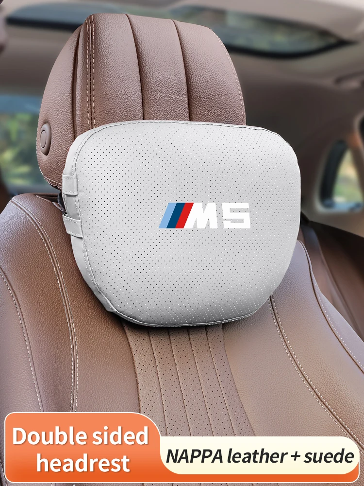 

For BMW M Power Performance M5 E28 E34 E39 E60 F10 F90 G30 Car Suede Leather Headrest Seat Lumbar Back Pillow Auto Accessories