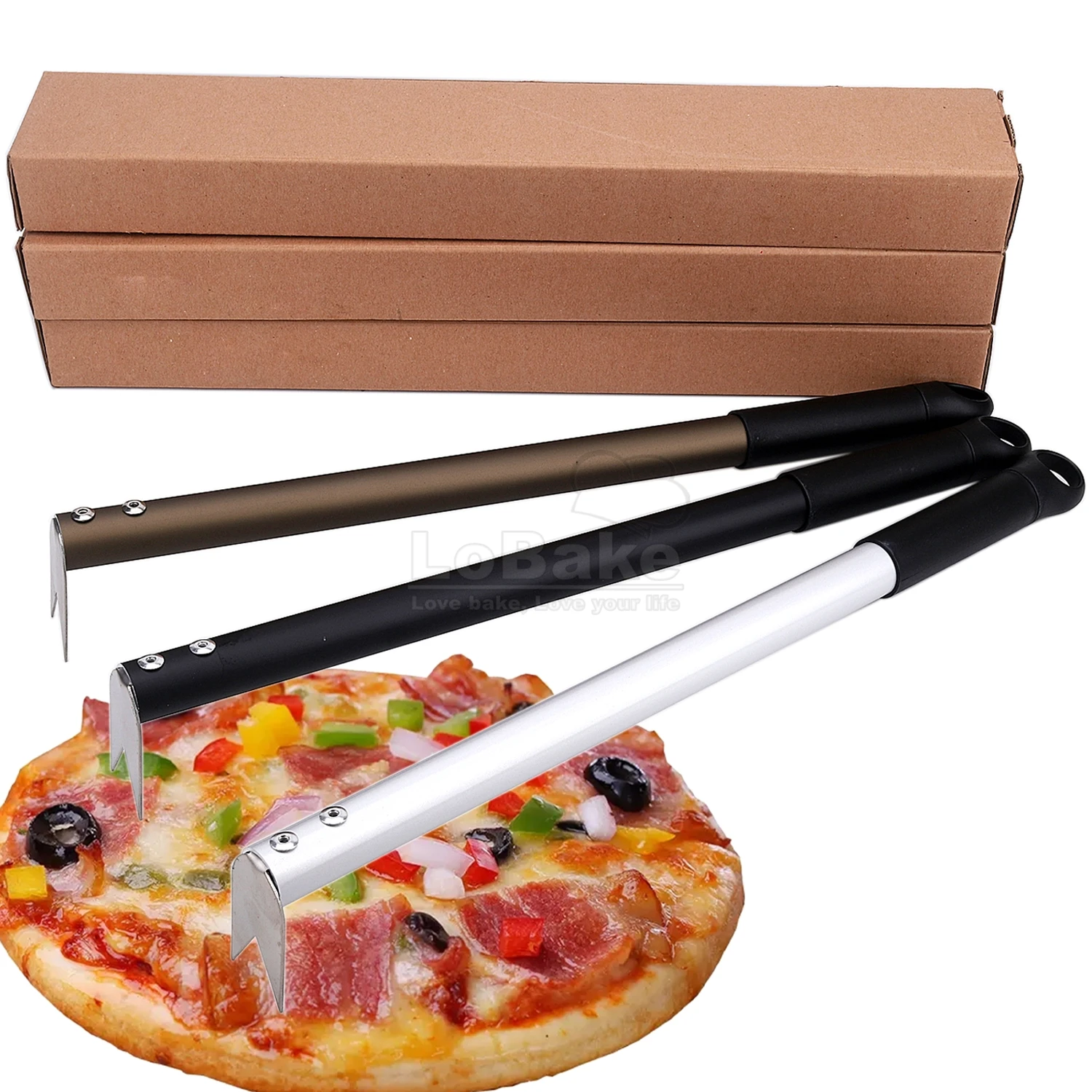 3 Colors 43cm Long Stainless Steel Pizza Hook Manual Cake Bread Food Moving Tools Different Aluminium Handle for Kitchen Gadgets