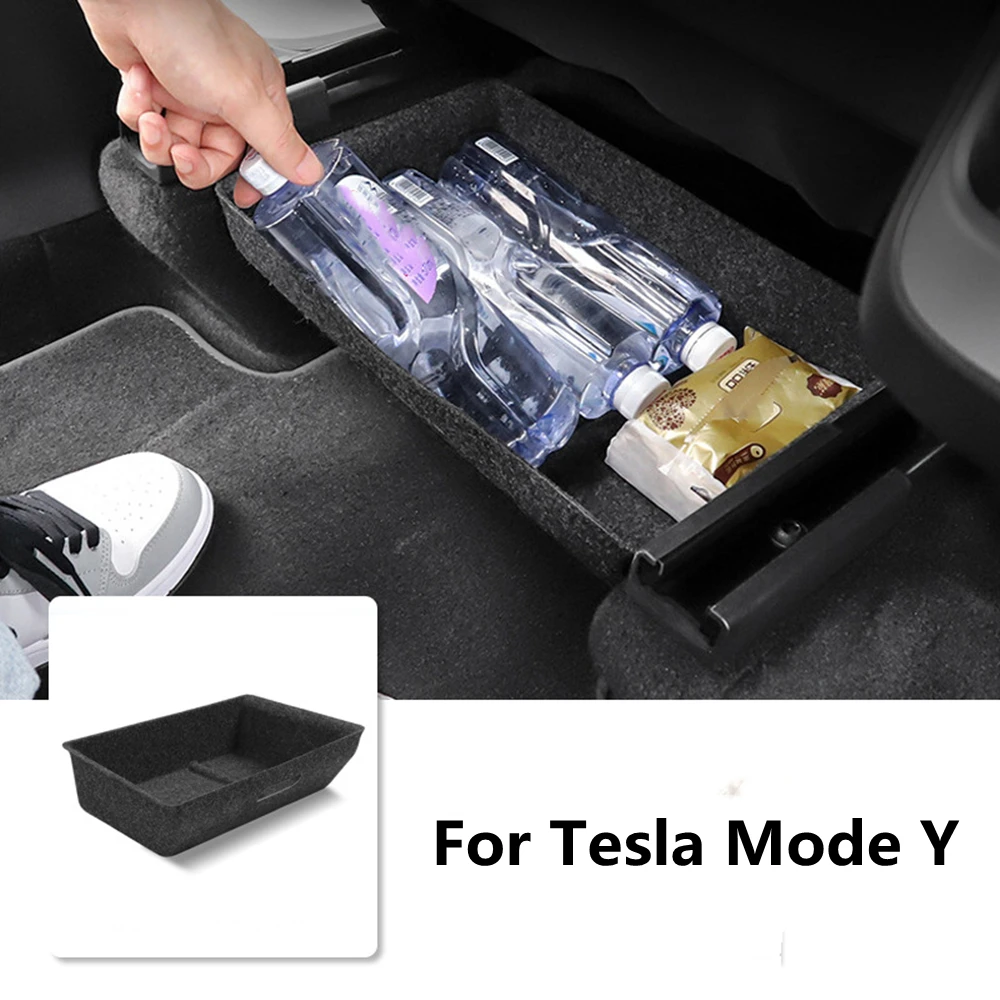 

​for Tesla Model Y High Capacity Organizer Case Under Seat Hidden Box Storage Box Felt Cloth Drawer Holder Black