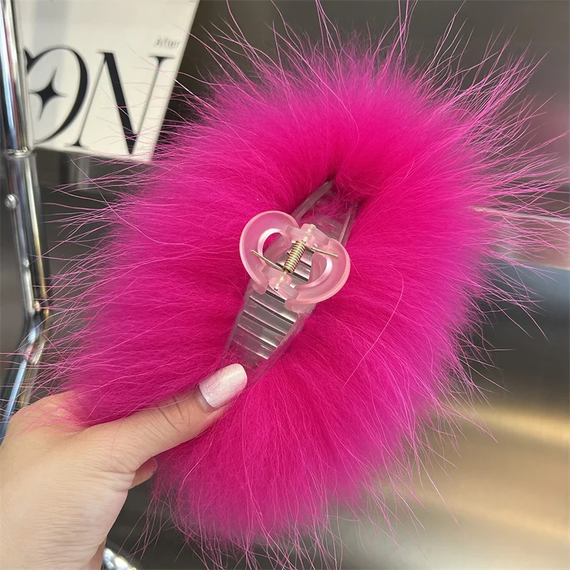 

New Jelly Color Fox Fur Hair Clip Woman Claw Clip For Women Sweet Hair Ornament Hair Hold Headband Fur Hairpin Hair Accessories