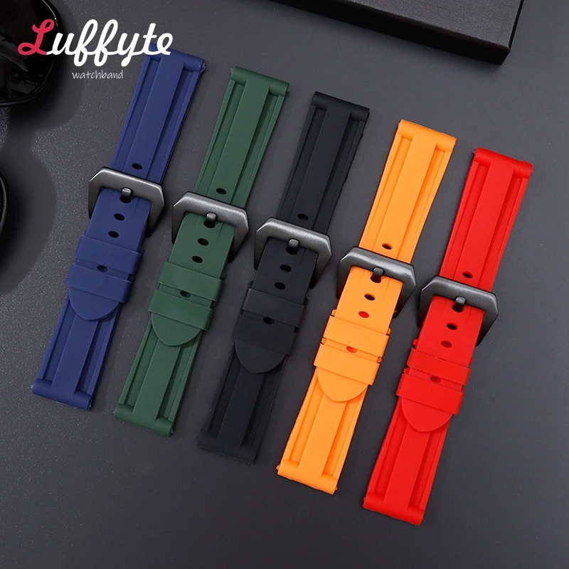 

Soft Silicone Watchband Rubber Sport Watchbands Stainless Steel Buckle Watch Accessories Replacement Watch Strap 22mm 24mm 26mm