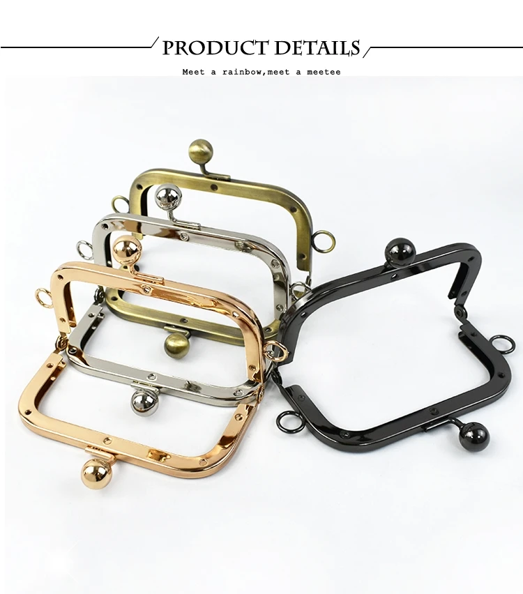Deepeel 1/2/4Pcs 10.5cm Metal Square Purse Frame Sew in Kiss Lock Clasps for Crochet Bag Wallet Coin Purses DIY Sewing Supplies