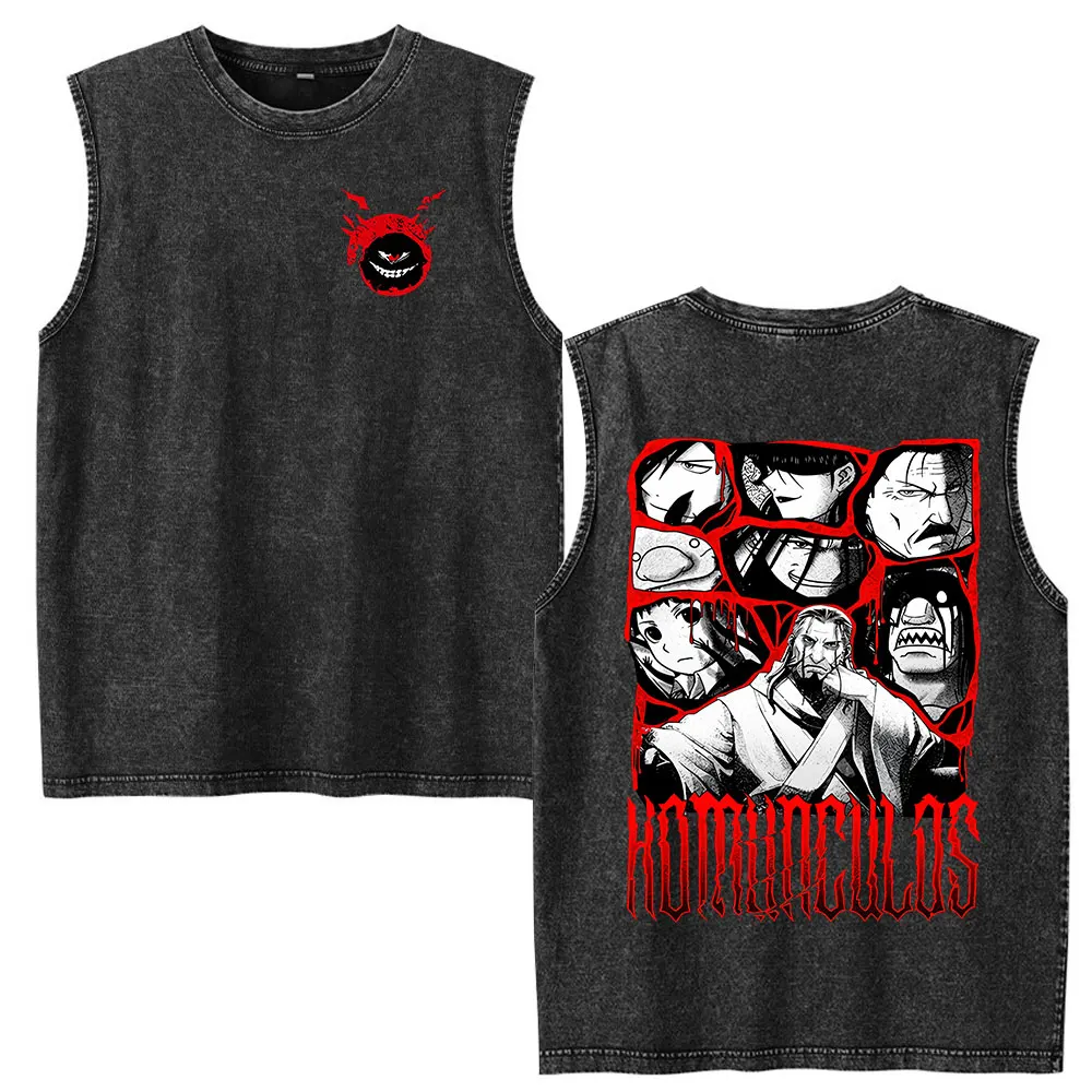 Anime Fullmetal Alchemist Edward Elric Homunculus Vintage Washed Tank Tops Men's Women Clothing Fashion Sleeveless Vest T-shirt