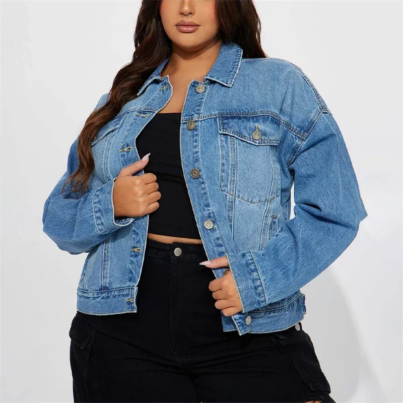 Spring Autumn Casual Loose Denim Jackets Women Multiple Pockets Splicing Outerwear Female Commuter Single-breasted Cardigan Coat