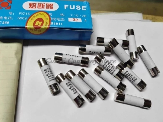 20PCS RO15 Ceramic fuse 10x38mm 1A 2A 3A 4A 5A 6A 8A 10A 16A 20A 25A 32A 40A 10*38mm 500V R015 10*38 10X38 FUSECoree