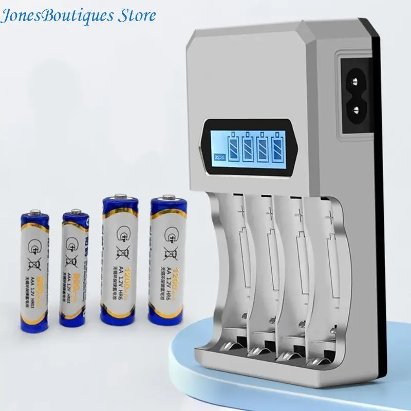 Type C Powereds 4 Slot AA 3A Battery Fast Charging Slots with LCD Display for 1.2V NiMH NiCD AA 3A Batteries W8KE