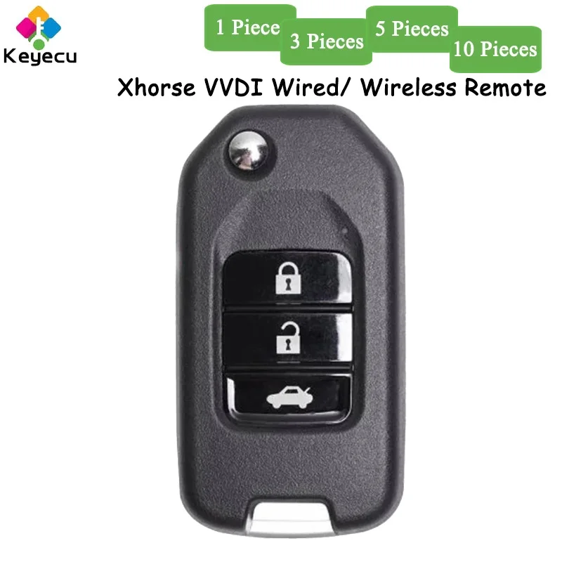 

KEYECU 1 3 5 10 X XHORSE English Version for Honda Flip Style 3 Buttons Wired / Wireless Universal Remote Key for VVDI Key Tool