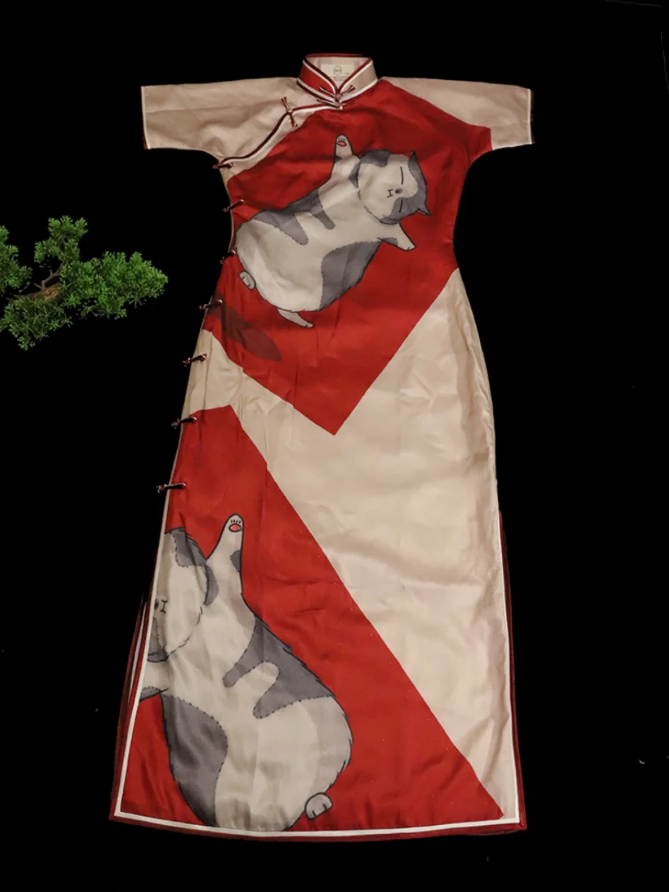 

Красная традиционная рубашка ручной работы с отложным воротником, коротким рукавом, в стиле ретро, весенняя новинка, короткий рукав, Cheon...