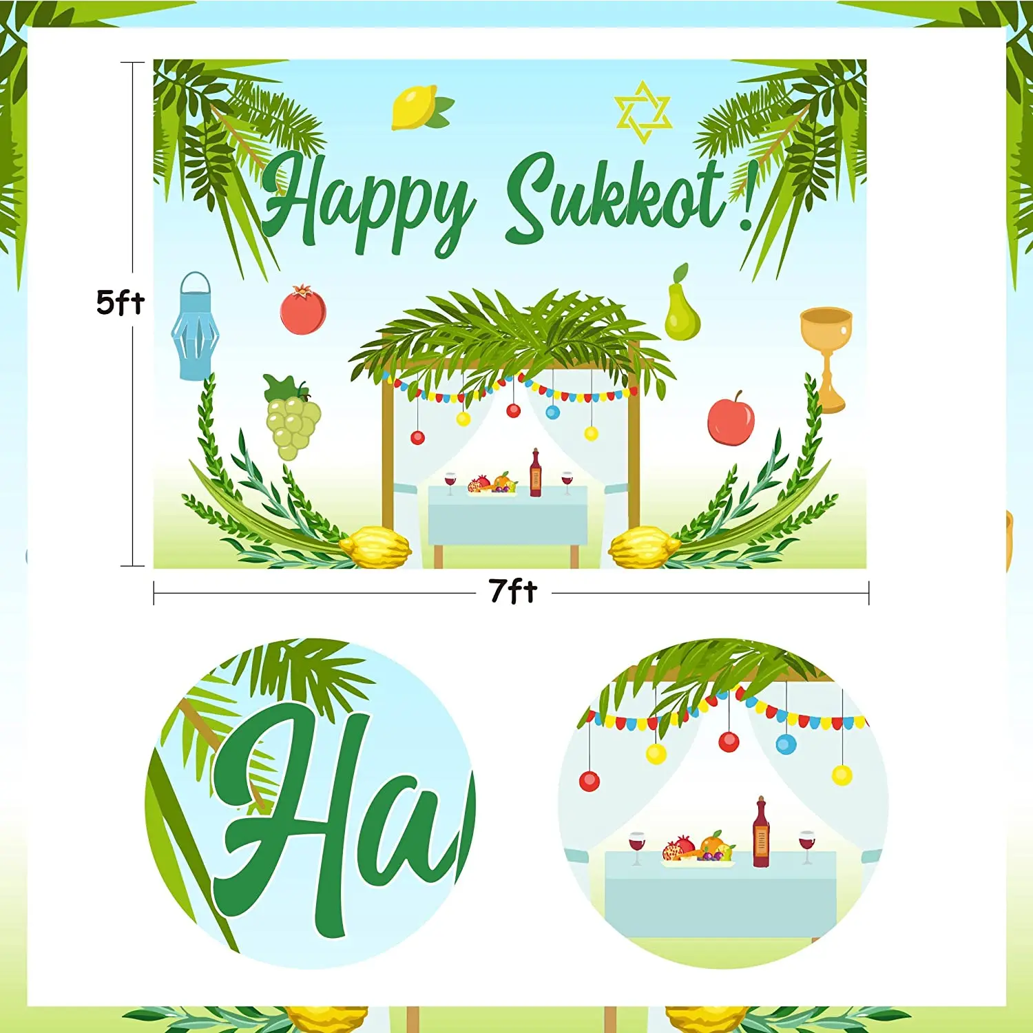 Cheereveal Happy Sukkot Backdrop Sukkah Jewish Holiday Decorations Happy Sukkot Background Photography Wall Hanging Party Decor