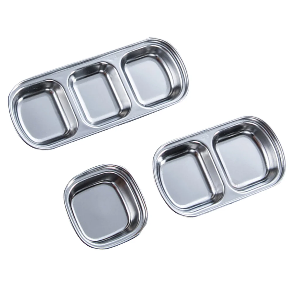 

3Pcs Stainless Steel Condiment Plates Divided Sauce Dish for Hot Pot Seasoning Food Dip Bowl Stainless Steel Dipping Plate