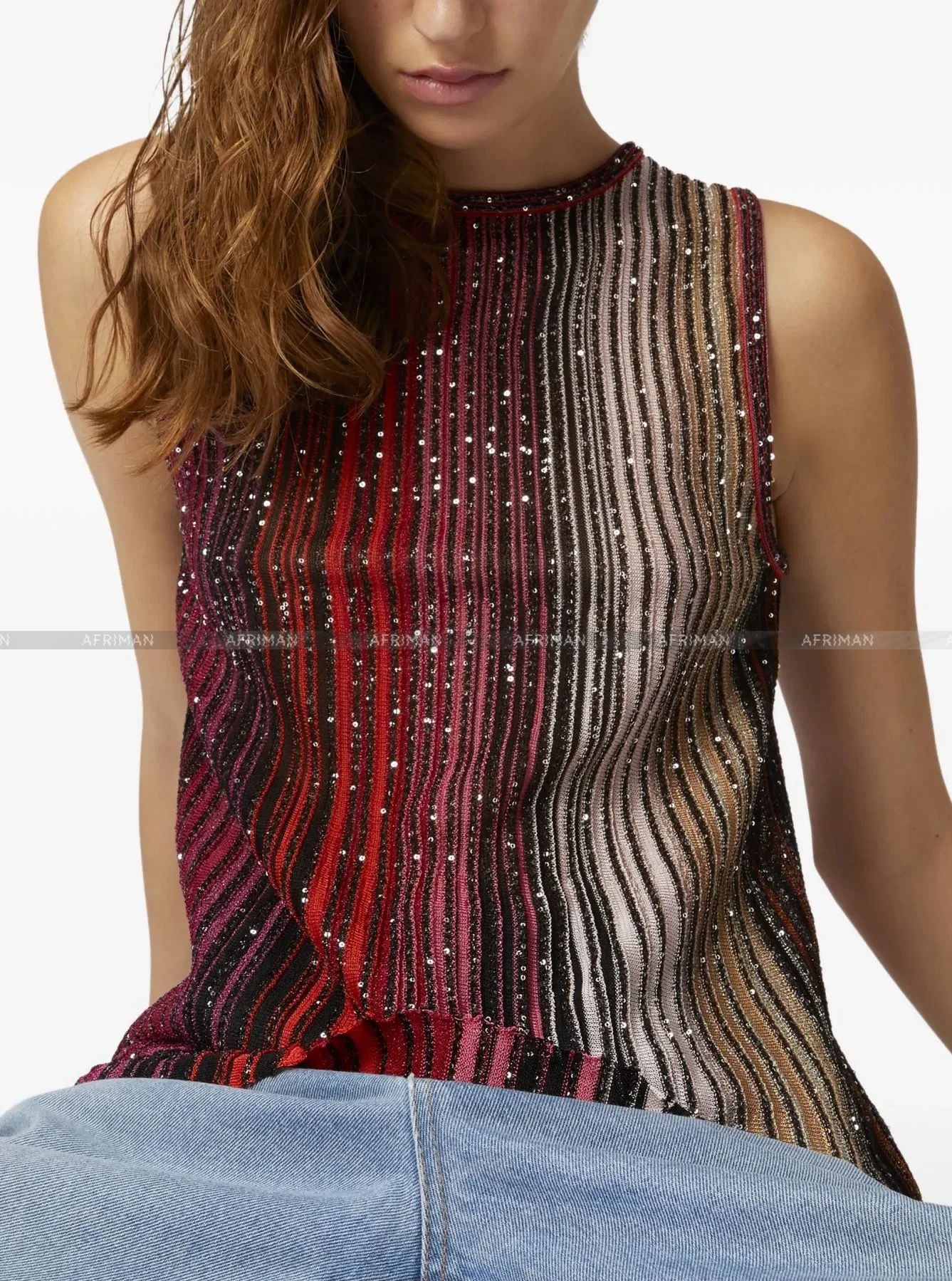 

Women Metallic Bright Silk Striped Sequined Knit Vest Top+ Elastic Waist Wide Leg Long Pants Set