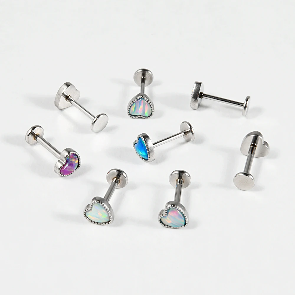 1PC Stainless Steel Opal Heart Labret Lip Stud Push In Helix Ear Cartilage Tragus Helix Earring Daith Piercing Jewelry 20&16G image 6