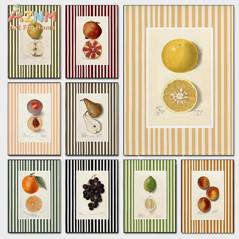 1PC Modern Farmhouse Kitchen Fruits Posters Fresh Orange Grape Peach Prints Painting Wall Art Pictures Home Living Room